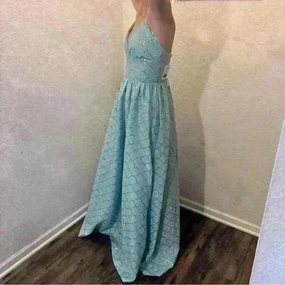 CRYSTAL DOLLS Womens Light Blue Spaghetti Strap Formal Gown Dress size 11 - Picture 4 of 5